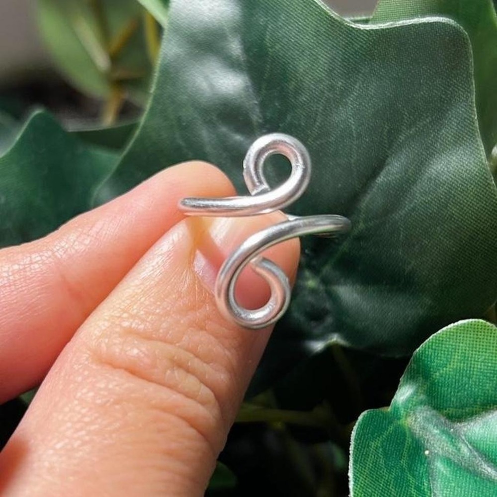 Handmade Wire Wrapped Silver Swirl Ring Boho Adjustable Minimalist Spiral
